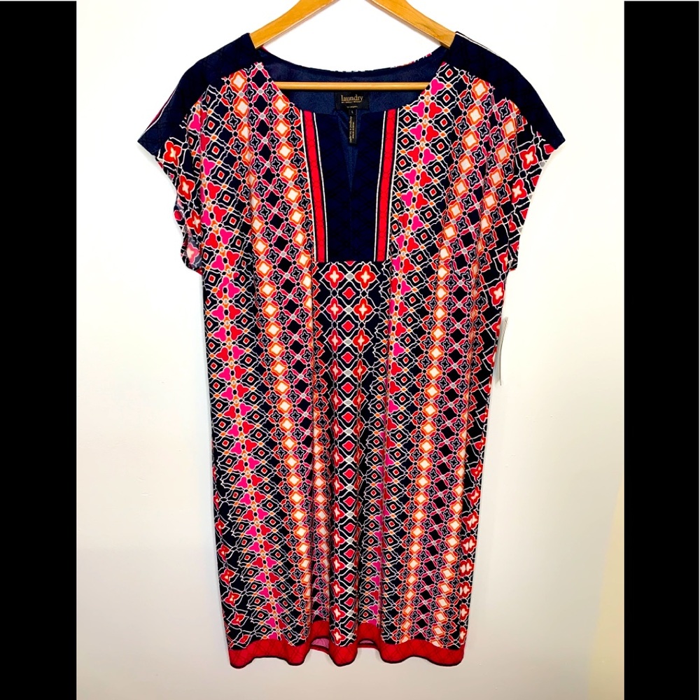 Laundry By Shelli Segal New Short Dress Womens Geometric Print Size L Cap sleeve